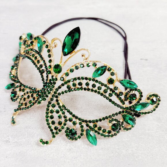 Gold masquerade mask, green crystal mask, Cosplay mask, Venetian mask, ball mask - Picture 2 of 8